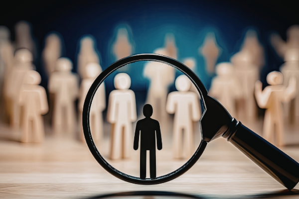 a magnifying glass choosing one stick figure