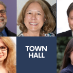 Photo of Nicholas Horton (glasses, big smile,) Jeri Mulrow, shoulder length hair big smile. Jim Cochran, mustach, slight smile, Martha Gardner, glasses, long thick hair, Natalie Rotelli, long dark hair, big smile