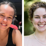 Two white women with brown hair smiling
