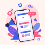 A phone illustration with notifications around it