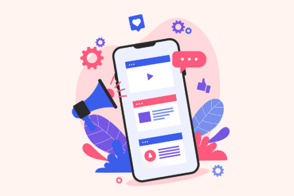 A phone illustration with notifications around it