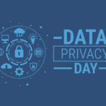 Data Privacy Day art, a lock, a cloud, a storm, and a work icon