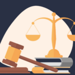 Gavel and a set of scales hanging from a center beam