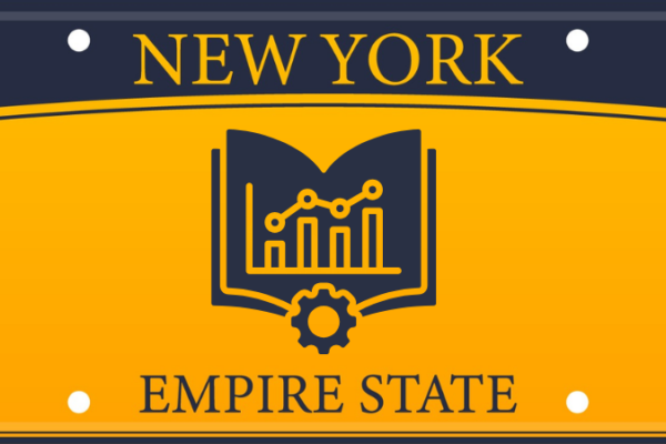 New york License plate with conference logo in center
