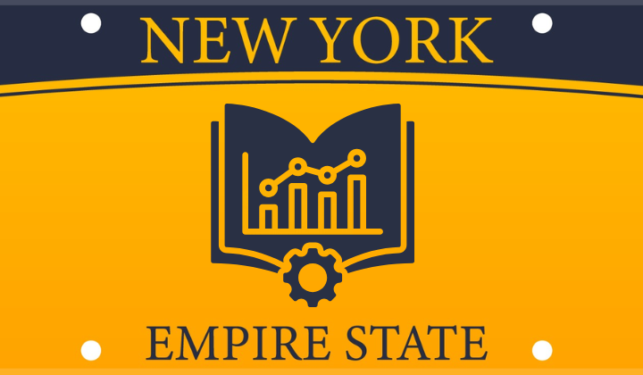 New york License plate with conference logo in center