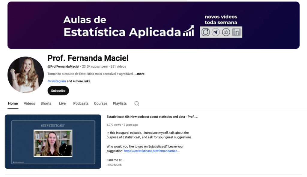A screenshot of Fernanda Maciel's YouTube Page. 