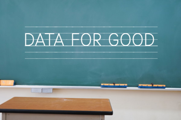 The words Data For Good written on the chalkboard