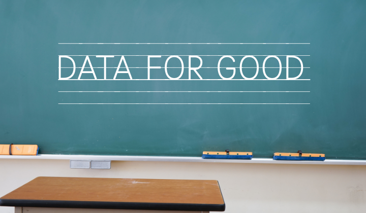The words Data For Good written on the chalkboard