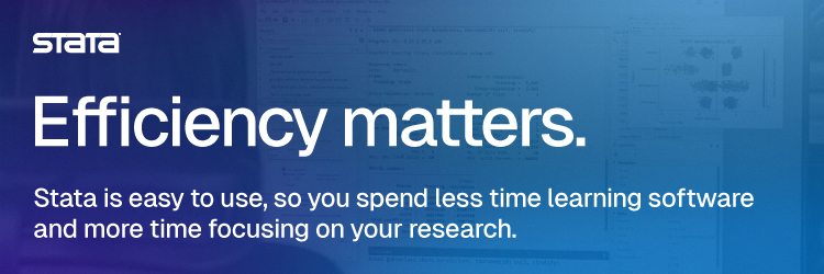 STATAcorp. Efficiency matters. Stata is easy to use, so you spend less time learning software and more time focusing on your research